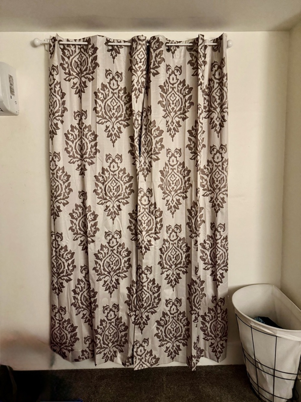 Classic Damask Pattern Curtain Panel in Beige and Brown - Home Accents